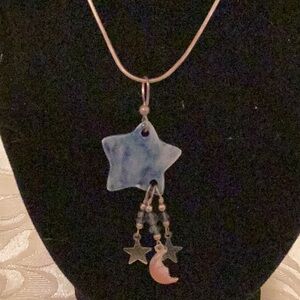 Blue Star and Moon Charm Necklace